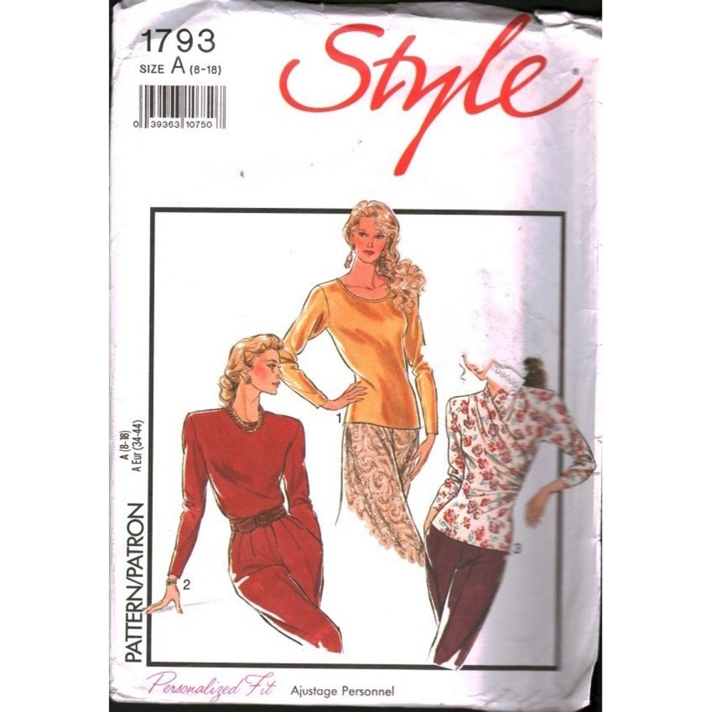 Style 1793 Sewing Pattern Misses Tops Cross Over Bodice Size A 8-18 Vintage 90s